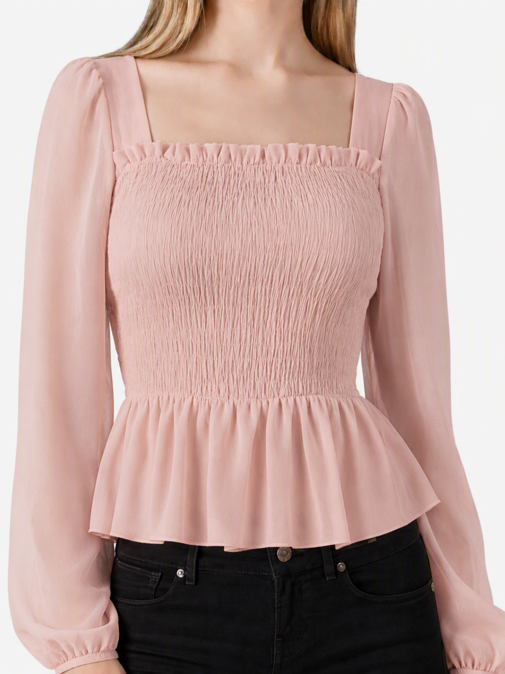 NWT Boohoo Smocked Peasant Top Rose Quartz 4